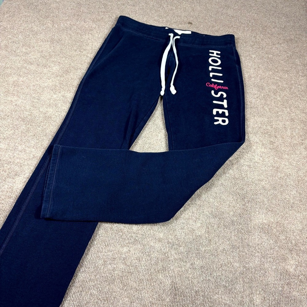 Hollister Sweatpants Womens Medium Navy Blue Fleece Spell Out Logo Straight Leg